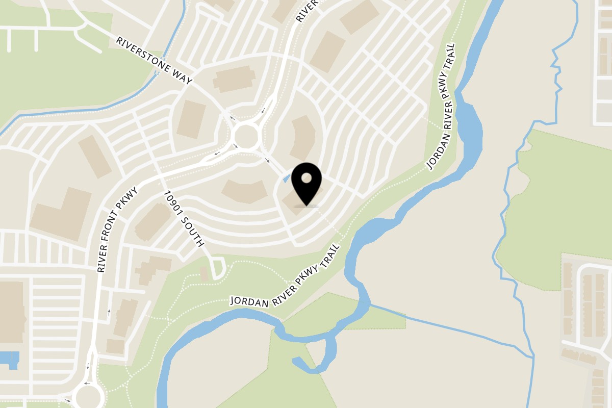 Map showing the location of Knickerbockers Deli South Jordan on 10855 S River Front Pkwy #125 in South Jordan